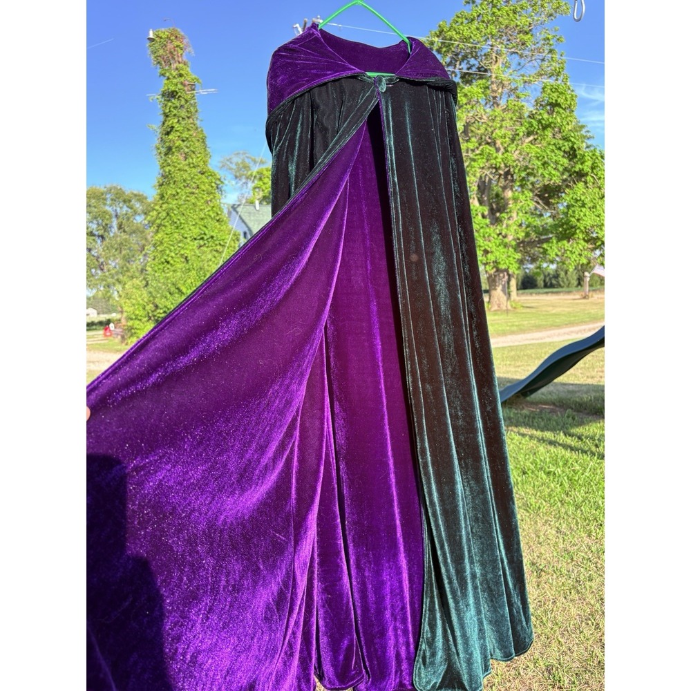 The Pyramid Collection Purple And Emerald Velvet Reversible Hooded Cape